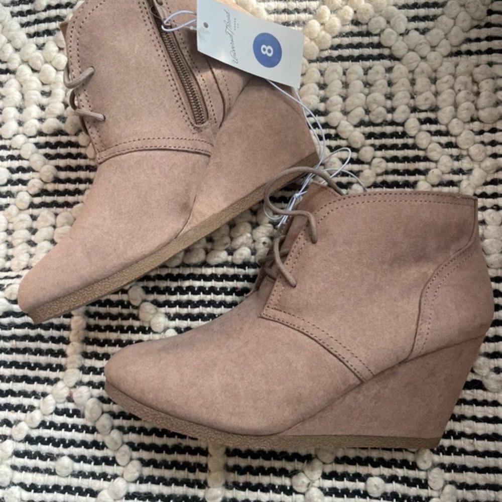 Elegant Taupe Wedge Ankle Boots
